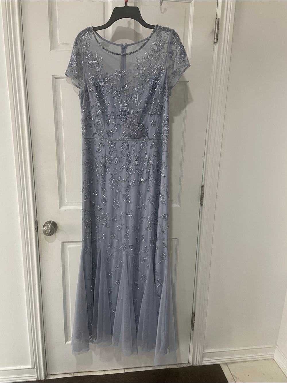 Adrianna Papell Powder Blue Beaded Maxi Gown